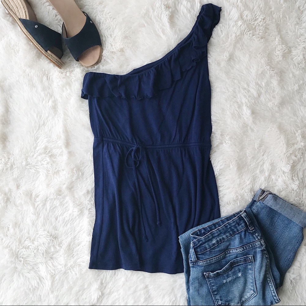 Old Navy one shoulder top with ruffle navy